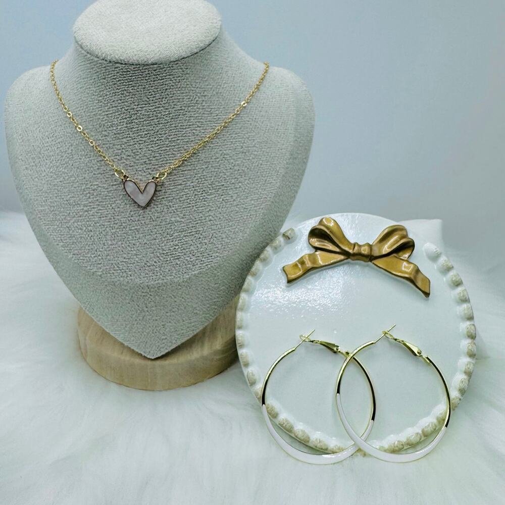 Sweetheart Necklace and Hoop Earring Bundle